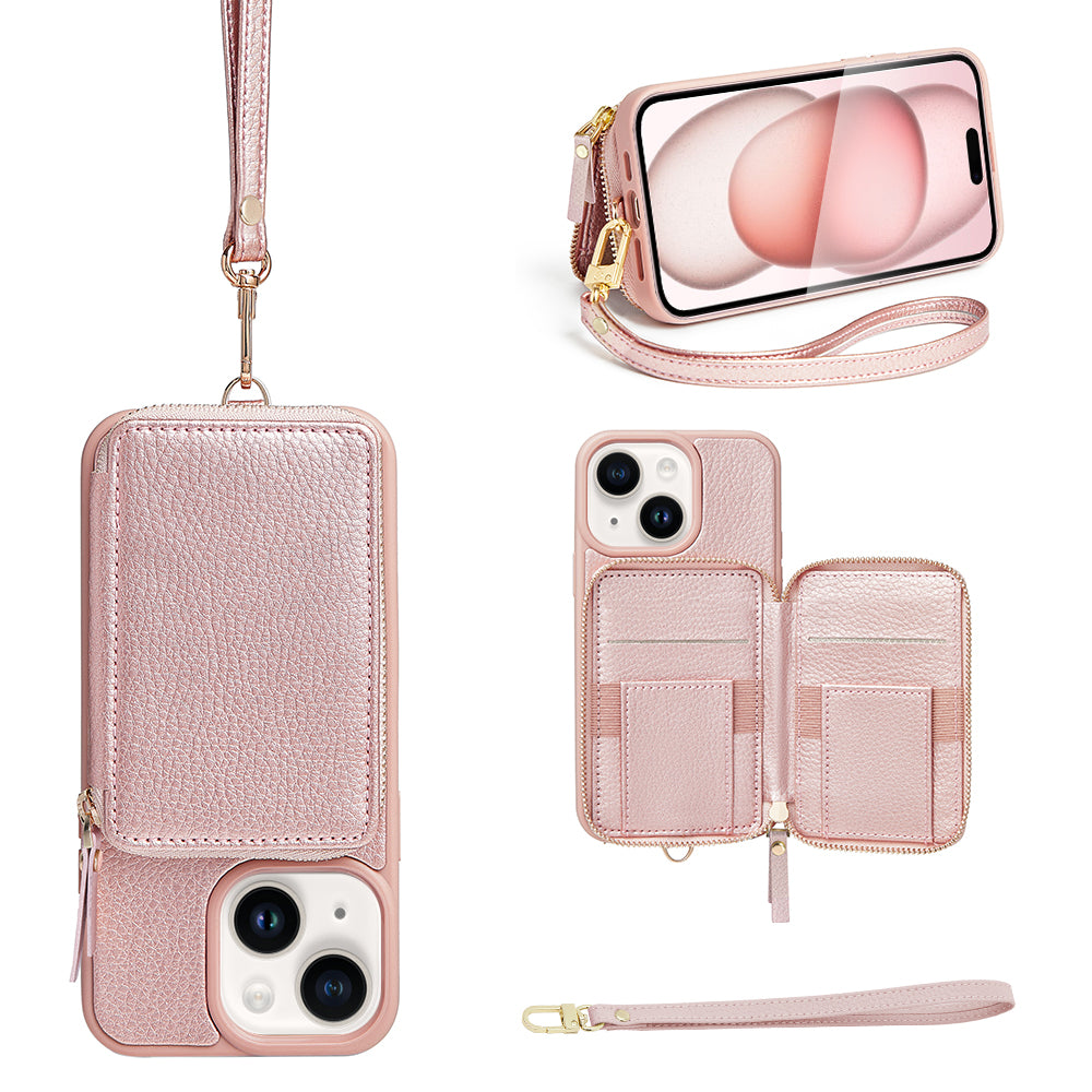 ZVE Wallet Phone Case with Wrist Strap Rose Gold ZVECLUB